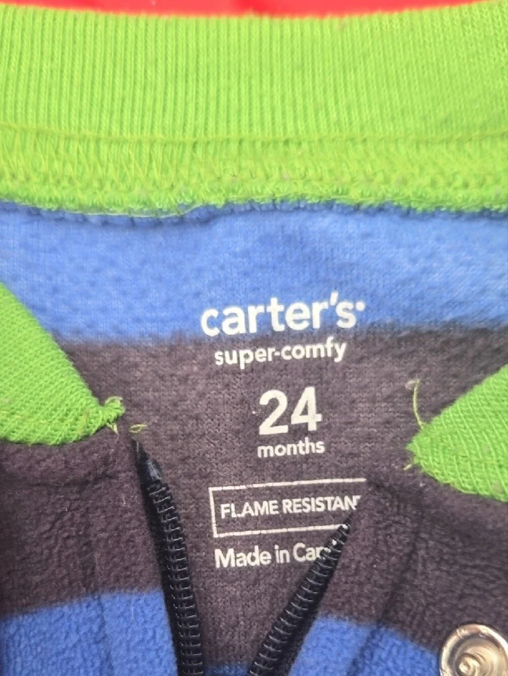 Carter's Blue & Navy Striped Kids Footed One-Piece with Car Patch